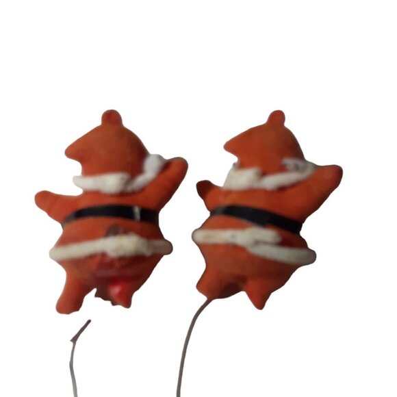 Vintage Lot of 2 Flocked Santa Floral Picks Faded Crafting Supply - Picture 2 of 12